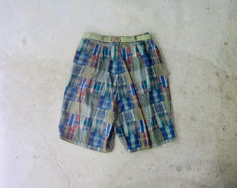 60s High Waist Patchwork Shorts | Modern Women's Plaid Trouser Shorts | Summer Retro Shorts with Pockets CJ