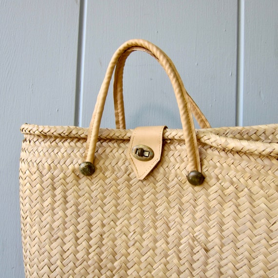 80s Mexican Handwoven Palm Tote | Vintage Mercado… - image 2