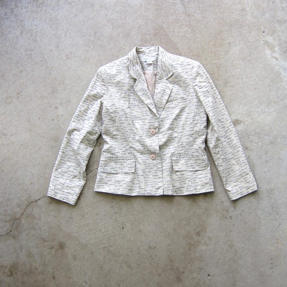 90s Printed City Names Blazer | Modern Paris London Linen Blazer