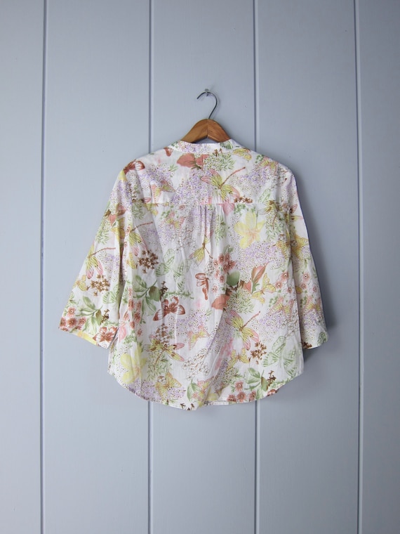 80s Butterfly Print Blouse | Vintage Floral Shirt… - image 7