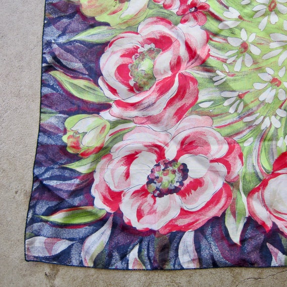 80s Floral Print Silk Scarf | BRICO Pink Purple G… - image 5