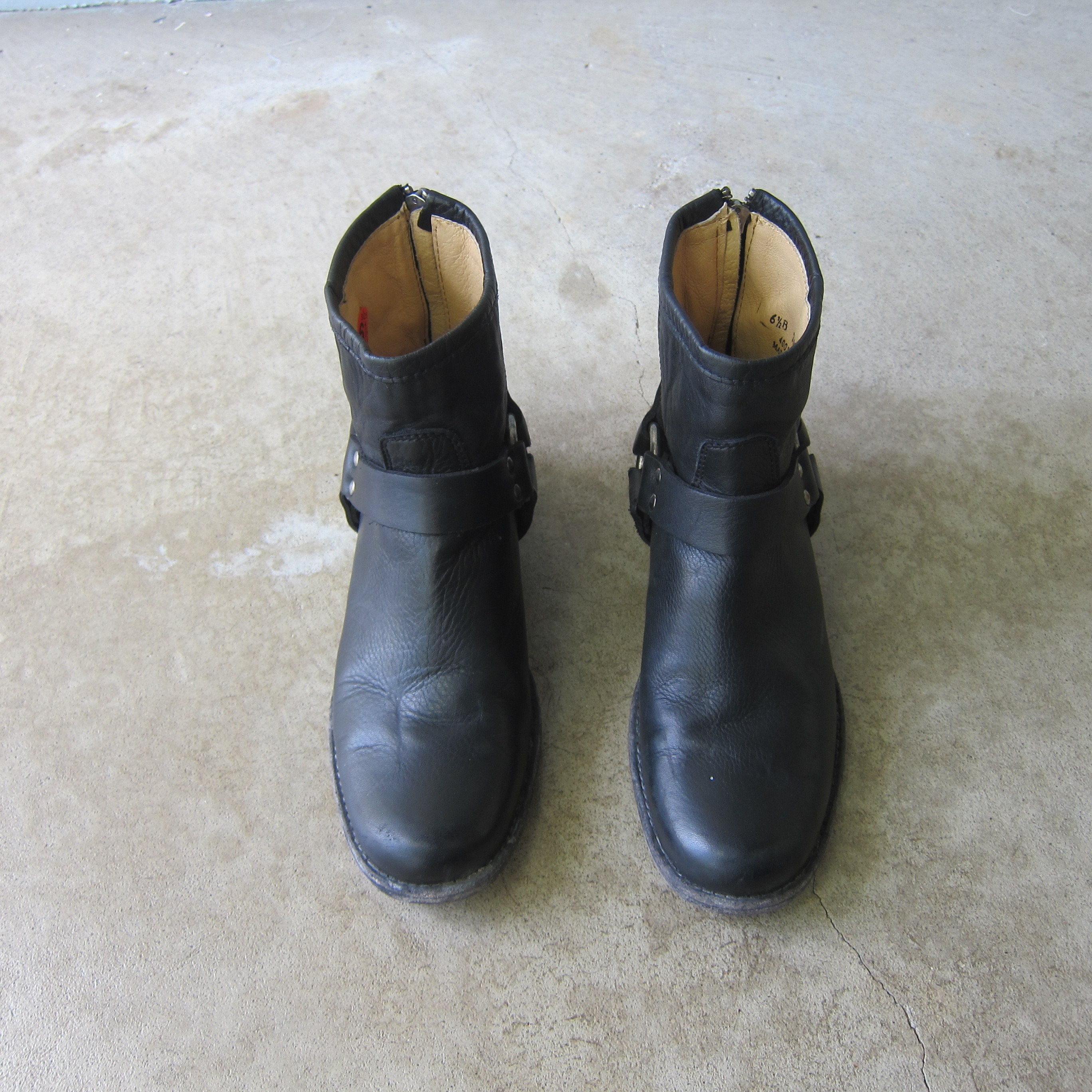 Black Leather Frye Harness Boots Zip up Ankle Boots Hipster Biker