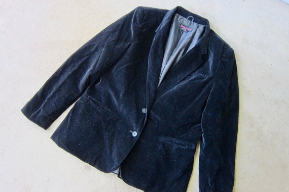 80s Black Velvet Blazer Jacket | Vintage Plush Ve… - image 2