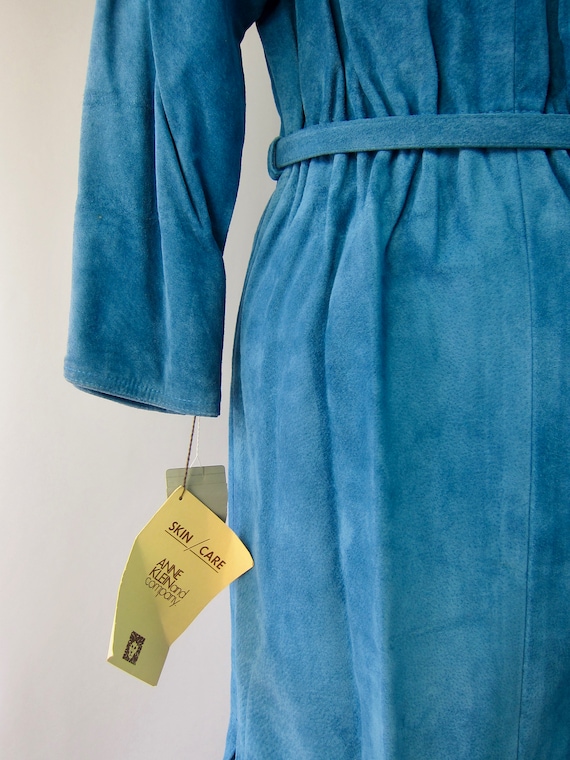 70s Blue Suede Wrap Dress | Long Leather Wrap Dre… - image 10