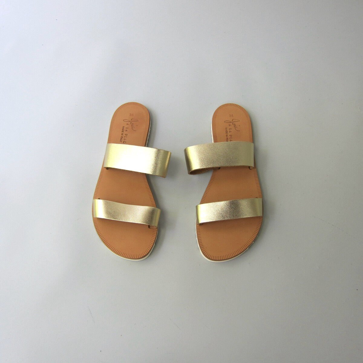 Joie A La Plage Flat Sandals 00s Modern Metallic Leather Slip Ons Double Strap Beach Shoes Made in Italy CAD Etsy Canada