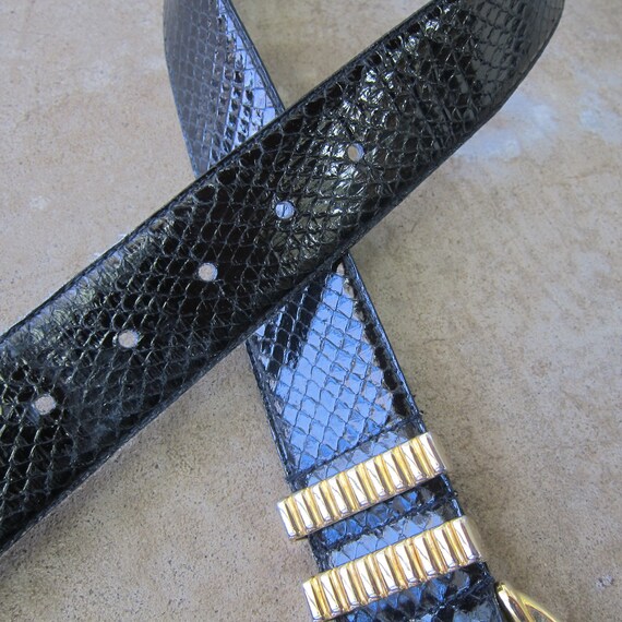 80s Black Real Snake Skin Leather Belt | Vintage … - image 5