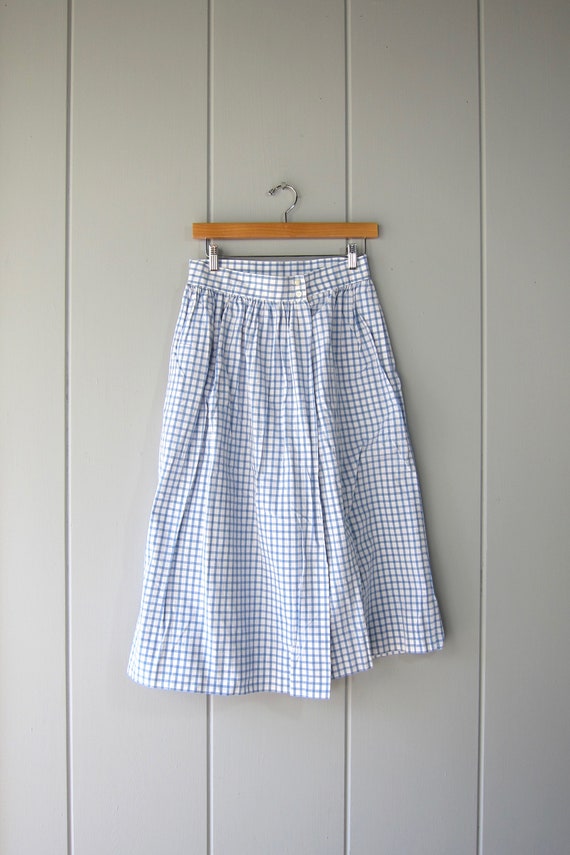 80s Cotton Wrap Skirt | Vintage Blue White Stripe… - image 2