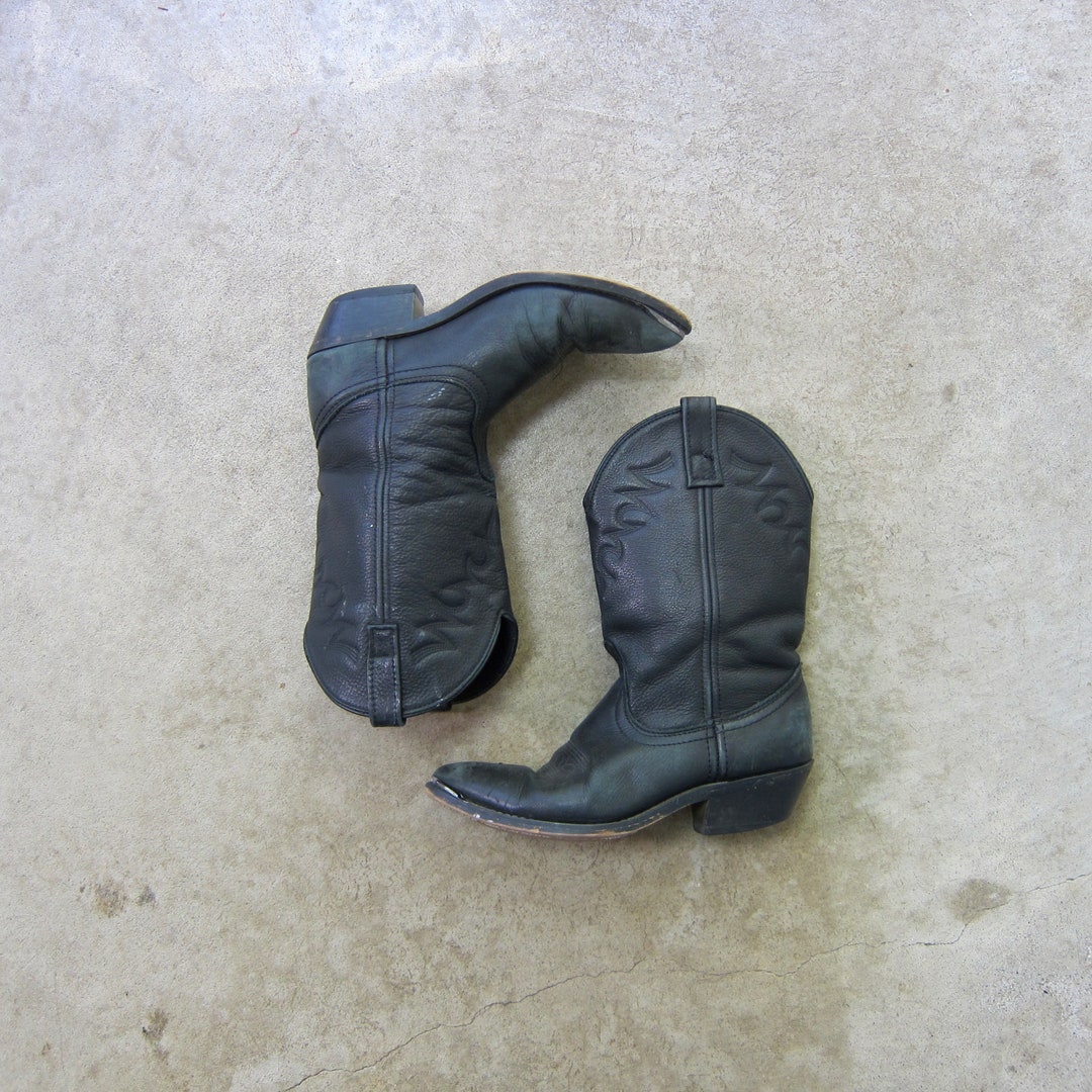 80s Black Leather Cowgirl Boots Women's Tall Western Boots 1980s Soft