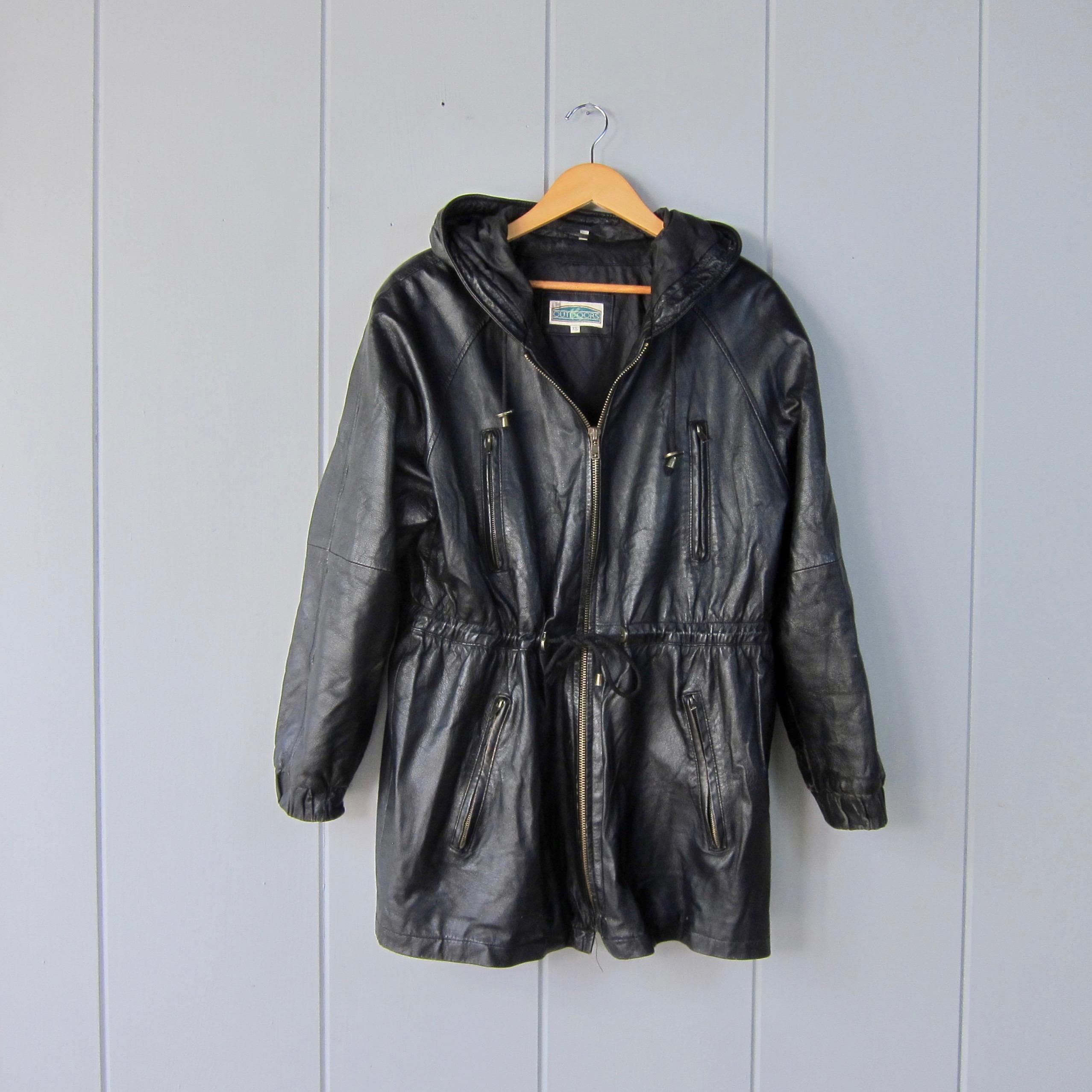 Vintage Leather Hood Coat - Etsy