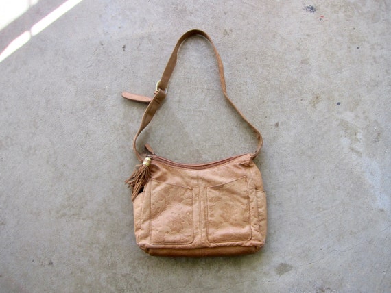 Women's Flower Embossed Vintage Genuine Leather Sling Bags - ROMY TISA