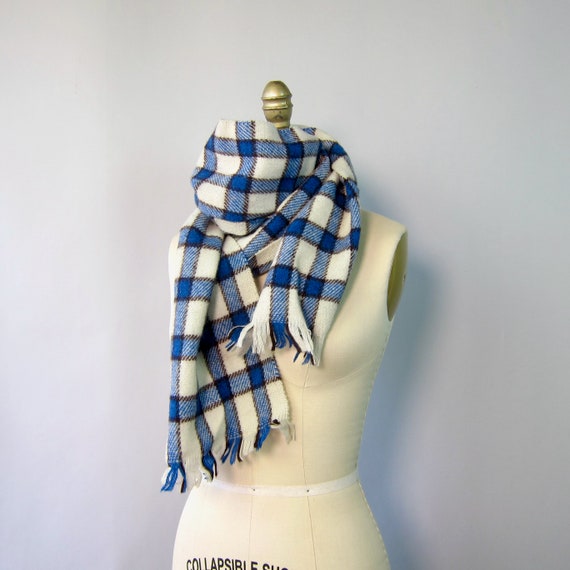 70s Checkered Wool Scarf | Extra Long Neck Scarf … - image 5