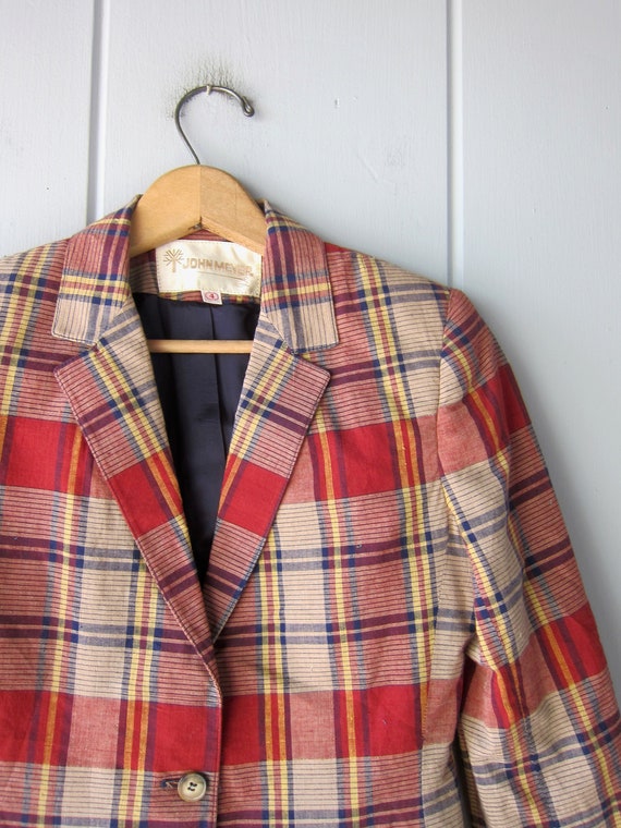70s John Meyer Plaid Blazer Vintage Preppy Nerd Jacket Small