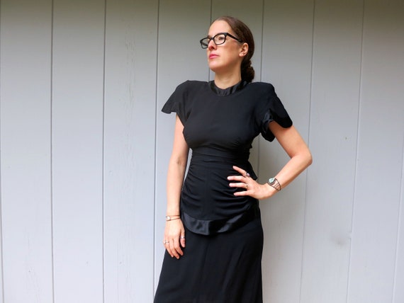 1930s Black Fitted Lombardy Dress | Sexy Short Sle