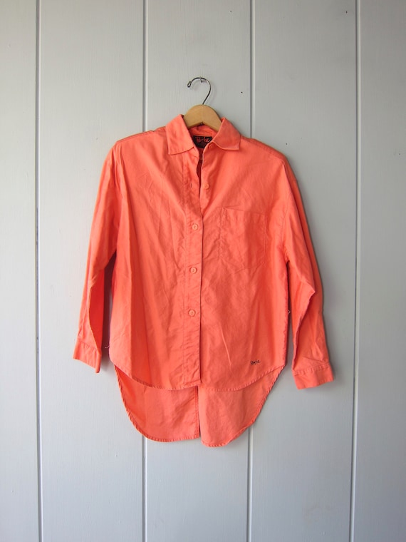 Coral Orange Button Down Shirt | 80s PASTA Poplin… - image 2