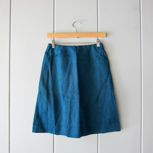 70s Rayon Knit Mini Skirt | Vintage County Seat Deep Teal Blue Aline Skirt | High Waist School Girl Skirt - Deadstock CJ