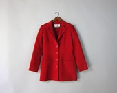 Modern Red Wool Blazer Christian Ruperto NY Womens Felt Wool Overcoat Structured Saks Fifth Ave Wool Blazer Coat CAD