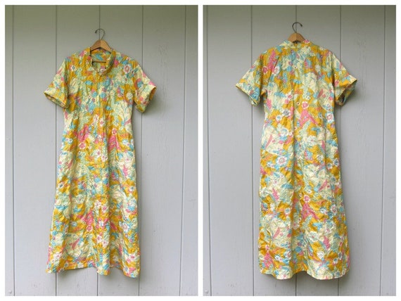 60s Floral Dress Robe | Retro Floral Duster Dress