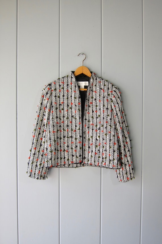 Silk Cotton Textile Jacket Don Caster Crop Knit Bl