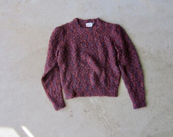 70s Purple Nubby Sweater | Vintage CRAZY HORSE Soft Textured Knit Sweater | Beautiful Cropped Crewneck Ladies Sweater