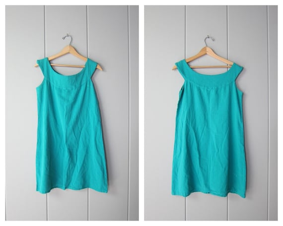 80s Teal Green Cotton Gauze Dress | Vintage Textu… - image 1