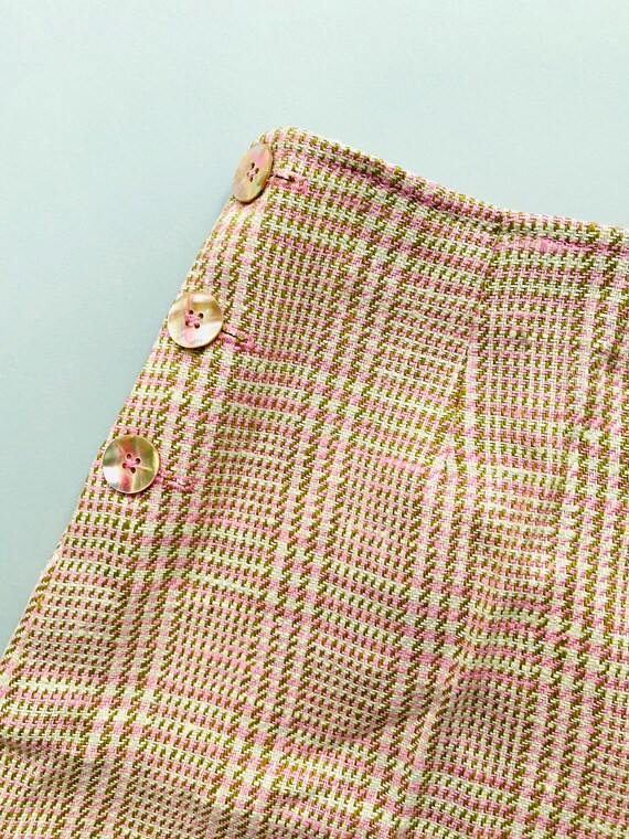 Pink White Plaid Moygashel Linen Shorts | 60s Bil… - image 4