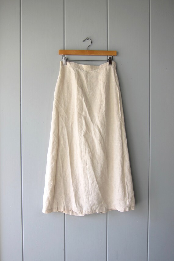 Natural Linen Midi Skirt | Vintage 90s Long Linen… - image 2