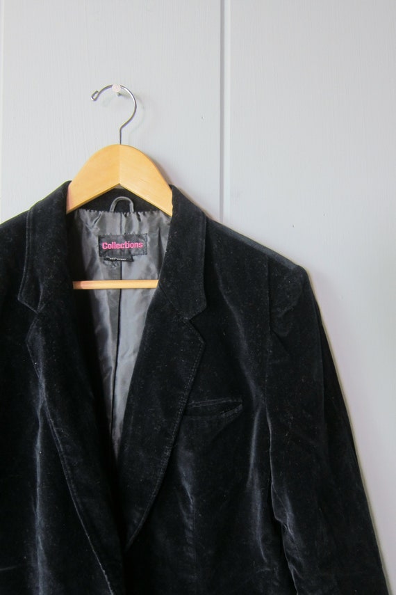 80s Black Velvet Blazer Jacket | Vintage Plush Ve… - image 4