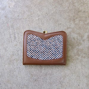 Cartera pequeña Rolls de piel marrón con punto de tweed Cartera clásica vintage de los años 70 y 80