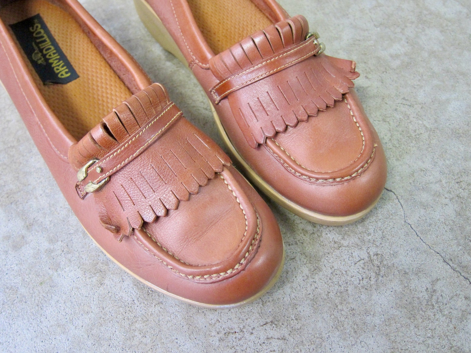 80s Vintage Fringed Loafers / Brown Leather Slip Ons Loafers Etsy