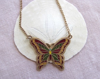 70s Vintage Golden Colorful Butterfly Necklace | Sarah COV Necklace