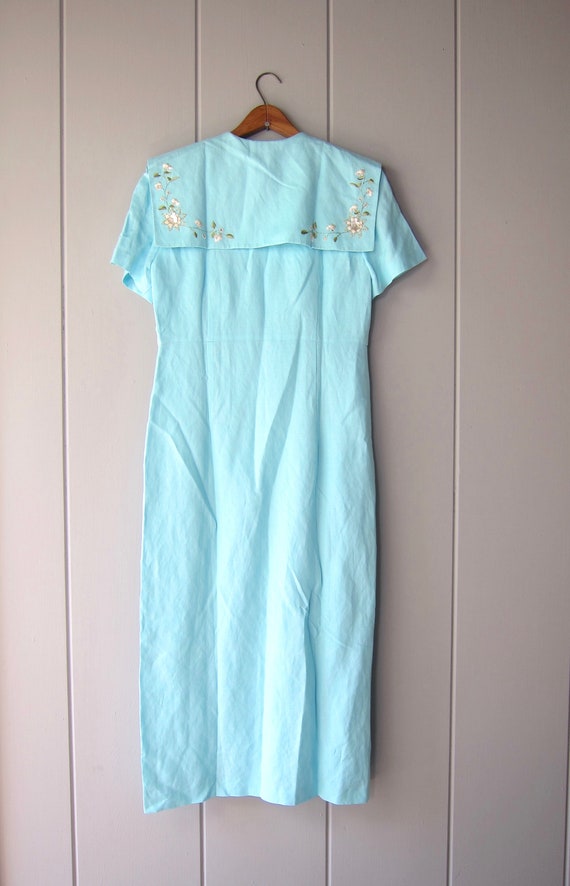 Long Blue Linen  Ankle Dress 90s Laura Ashley Sty… - image 6
