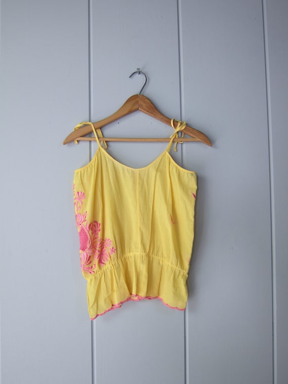 Yellow Floral Tank Top | Tie Straps Tank Top | Flo