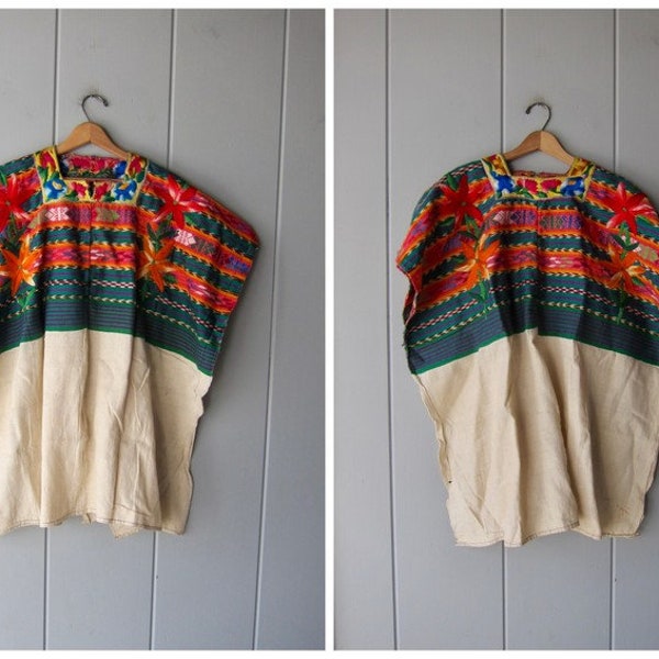 Handwoven Women's Huipil | Hand embroidered Guatemalan Huipil | Traditional Oaxaca Hand Stitched Ethnic Top with Flowers
