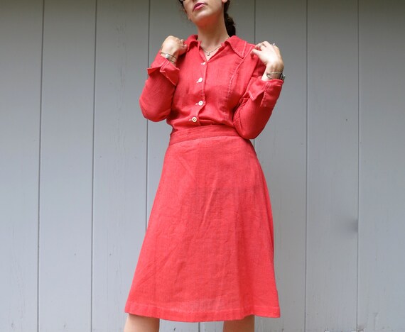 70s Country Wester Shirt & Skirt Set | Orange Skir