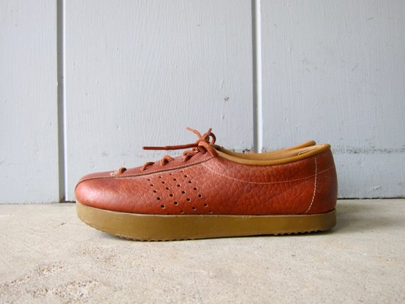70s Brown Leather Loafers | Lace Up Platform Shoe… - image 6