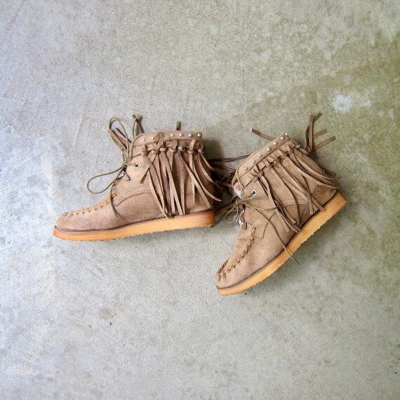 80s Moccasin boots | Faux Suede Brown Booties | Vi