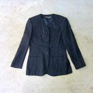 90s Embossed Floral Blazer: Vintage Tailored Jacket, Womens 8