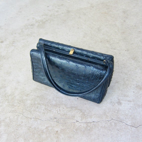 Black Ostrich Leather Purse | Classic 1950s Koret