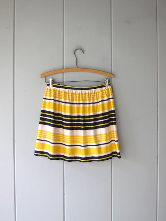 60s Mod Mini Skirt | Yellow Blue Striped Skirt | … - image 5