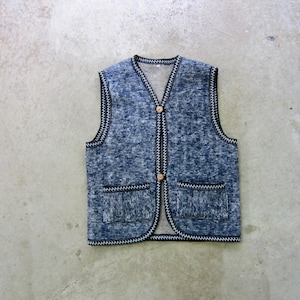 80s Ethnic Wool Vest: Blue Gray Felted Jacket, Size 36