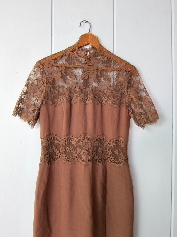 Louis Féraud Brown Silk & Lace Dress | Gorgeous Sh