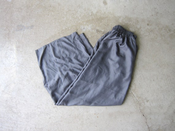 80s Gray Silk Pants | Elastic Waist Lounge Pants |