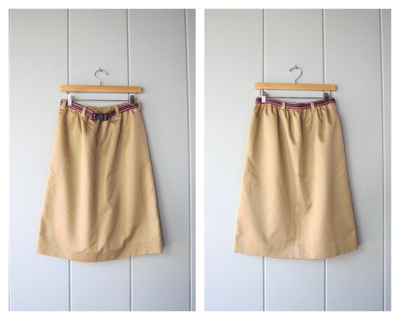 70s Aline Mini Skirt | Khaki Elastic Waist Belted… - image 7