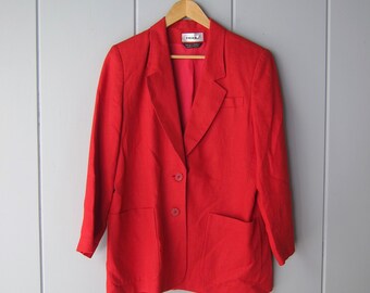 Red Linen Blazer | 90s Minimal Button Up Jacket | Modern Red Linen Pocket Coat