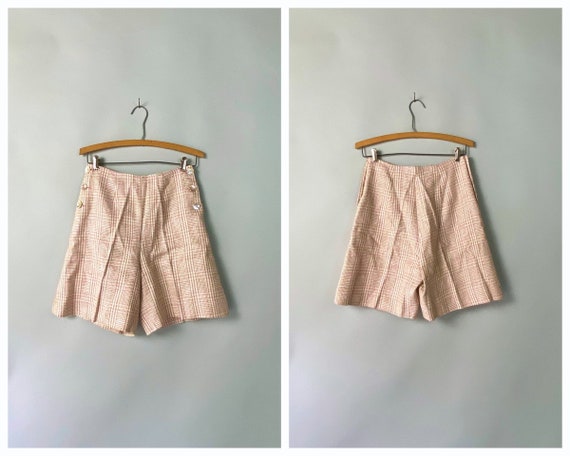 Pink White Plaid Moygashel Linen Shorts | 60s Bil… - image 2