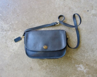 1980s Navy Blue Coach Pocket Purse | Coach Cross Body Bag Leather Compartment Shoulder Bag | Vintage 80s Coach Purse