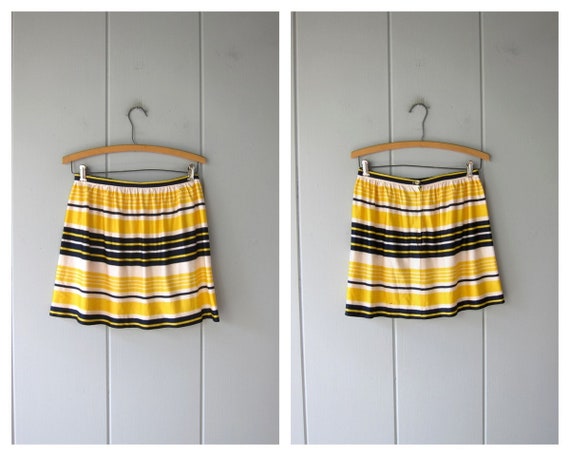 60s Mod Mini Skirt | Yellow Blue Striped Skirt | … - image 2