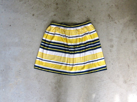 60s Mod Mini Skirt | Yellow Blue Striped Skirt | … - image 1