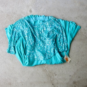 1960s Sequin Silk Chiffon Dress: Vintage Green Cocktail Party Dress