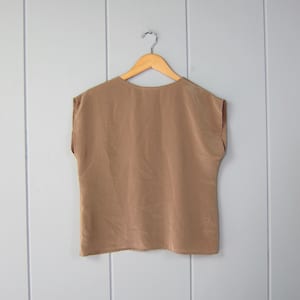 70s Cap Sleeve Tee | Brown Tan Modern Tshirt | 80s Minimal Tee